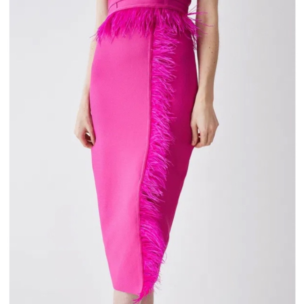 Karen Millen Vibrant Pink Feather Pencil Skirt